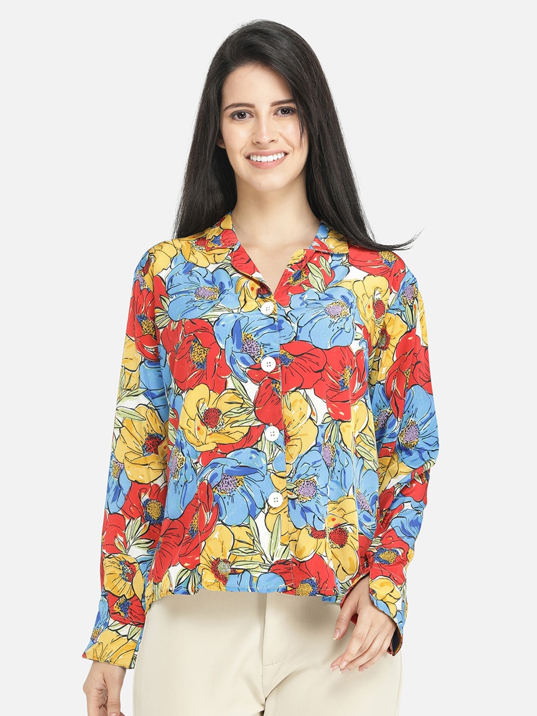 

DECHEN Women Red & Yellow Floral Printed Casual Shirt