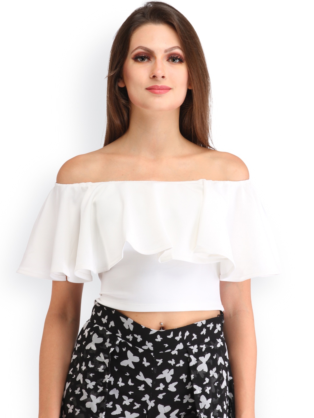 

Cation Women White Off-Shoulder Crop Top