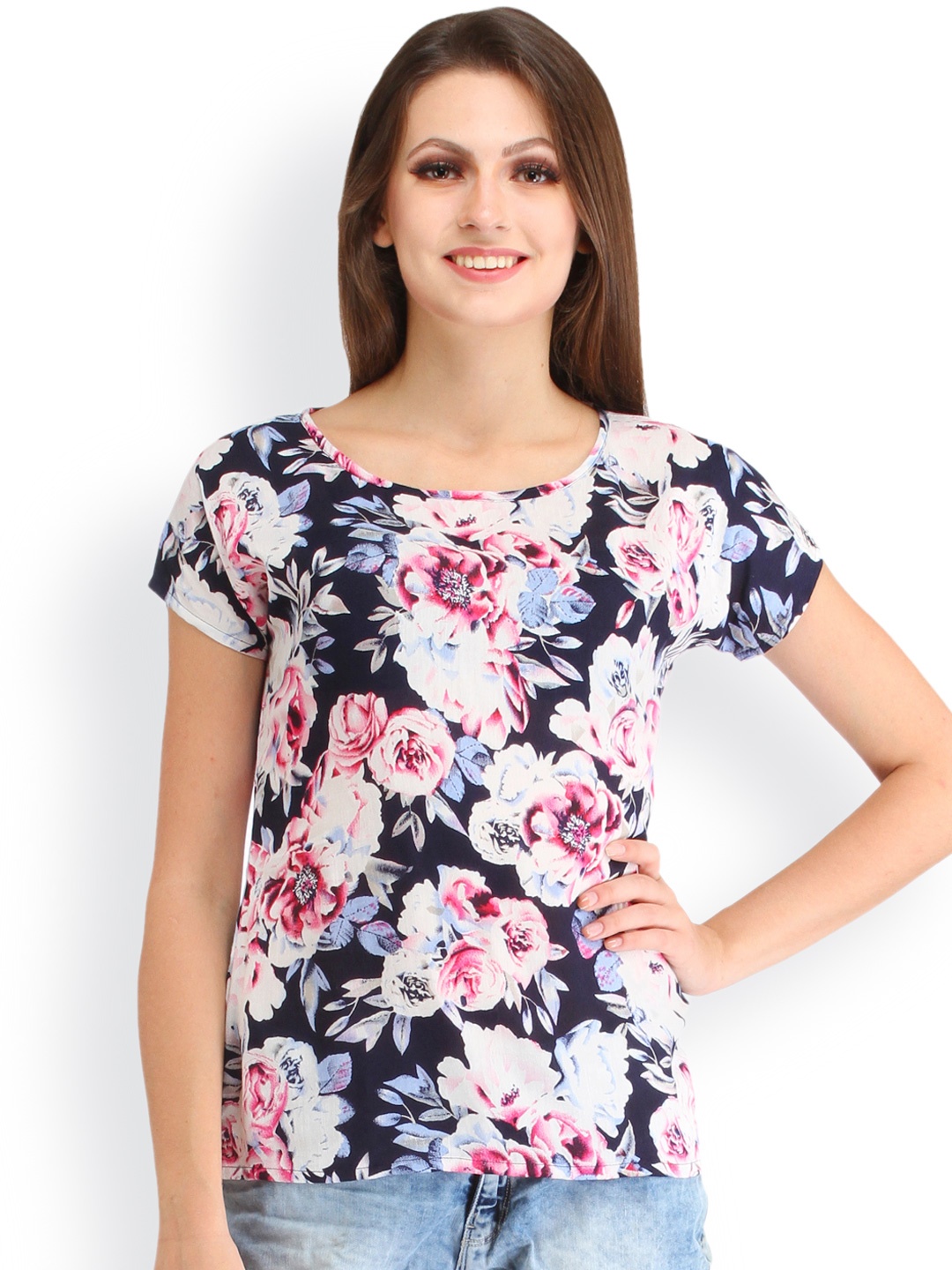 

Cation Navy Printed Top, Navy blue