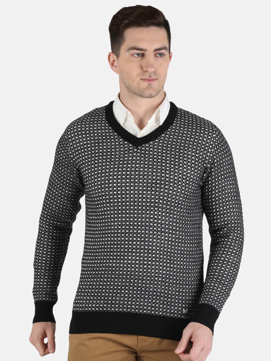 

Monte Carlo Men Black & White Pure Wool Pullover