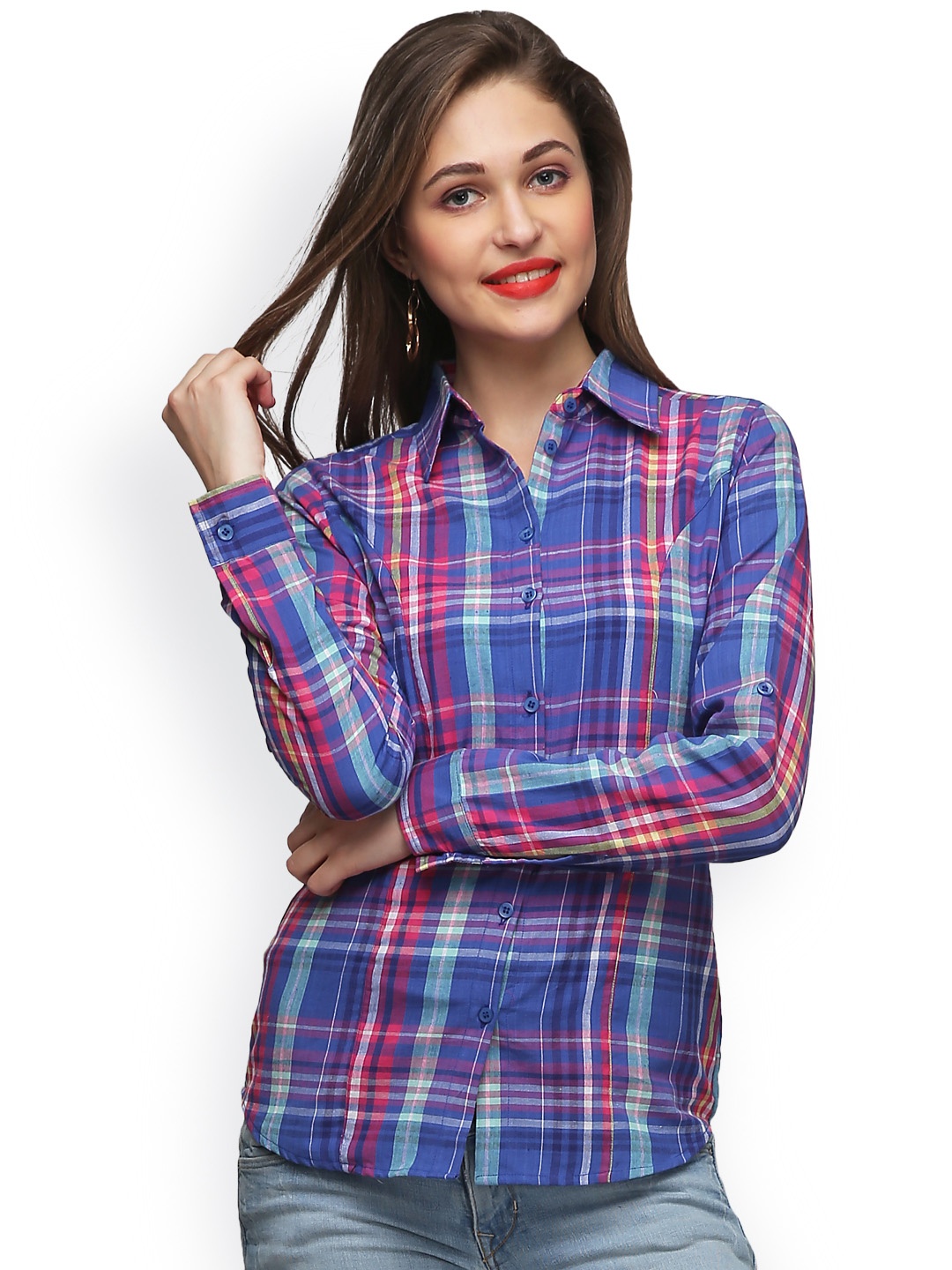 

Cation Women Purple Regular Fit Checked Casual Shirt