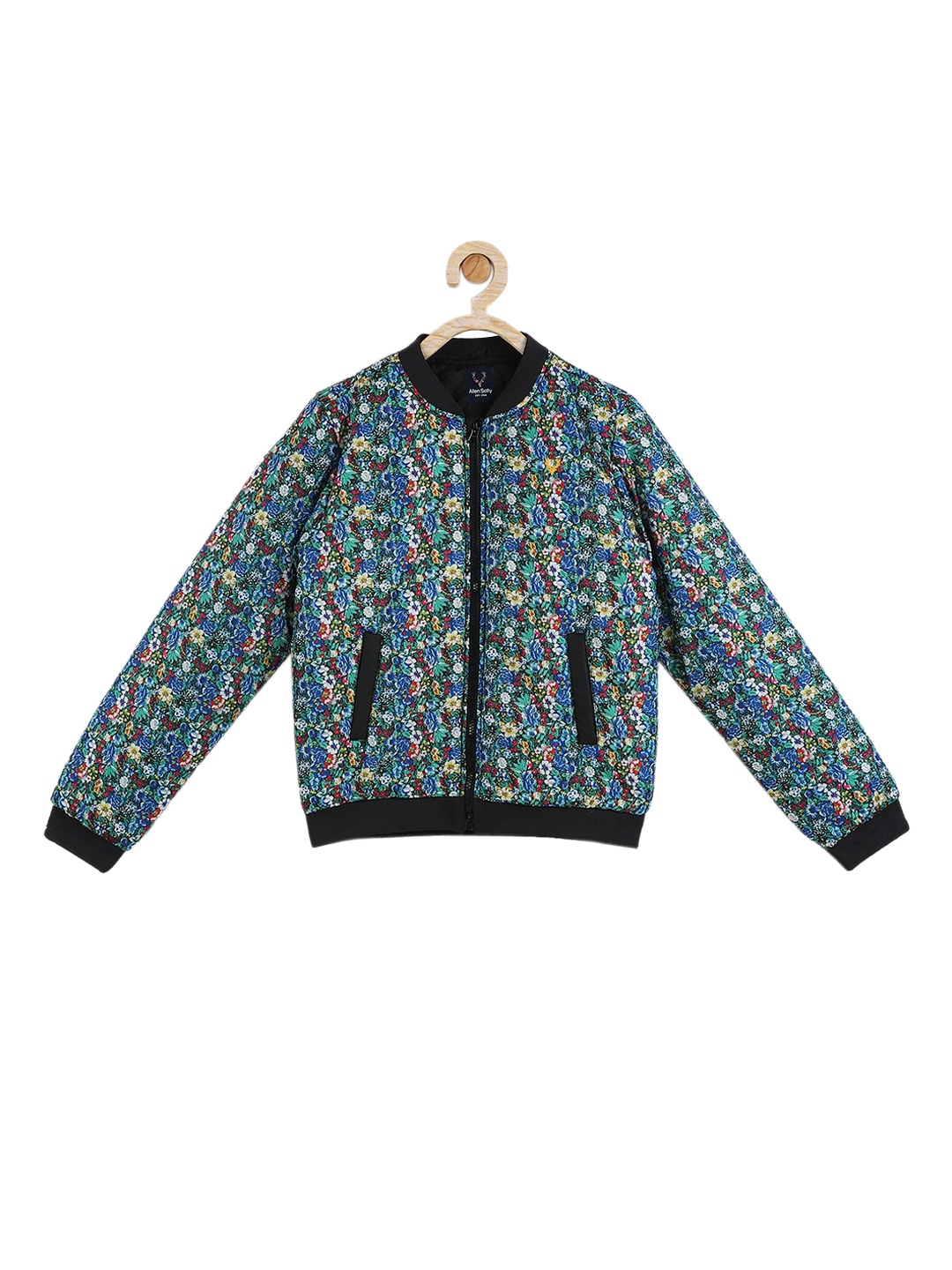 

Allen Solly Junior Girls Black Floral Bomber Jacket