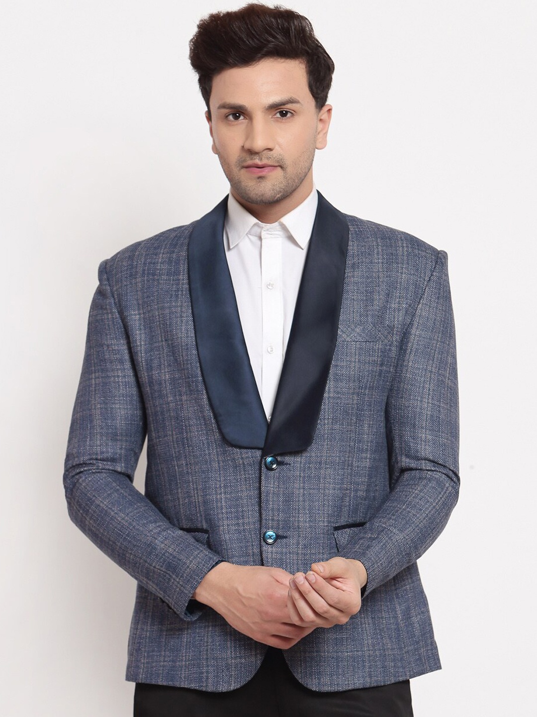 

KLOTTHE Men Blue Self-Design Single-Breasted Party Blazer