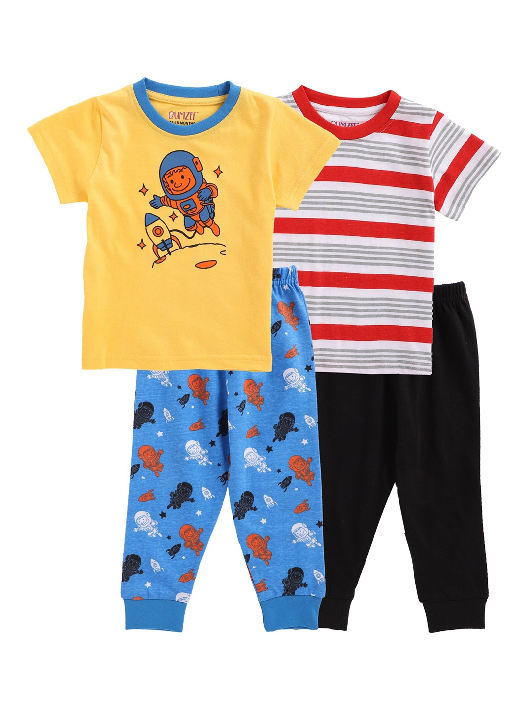 

BUMZEE Boys Yellow & Blue Set Of 2 Printed Pure Cotton Night suit