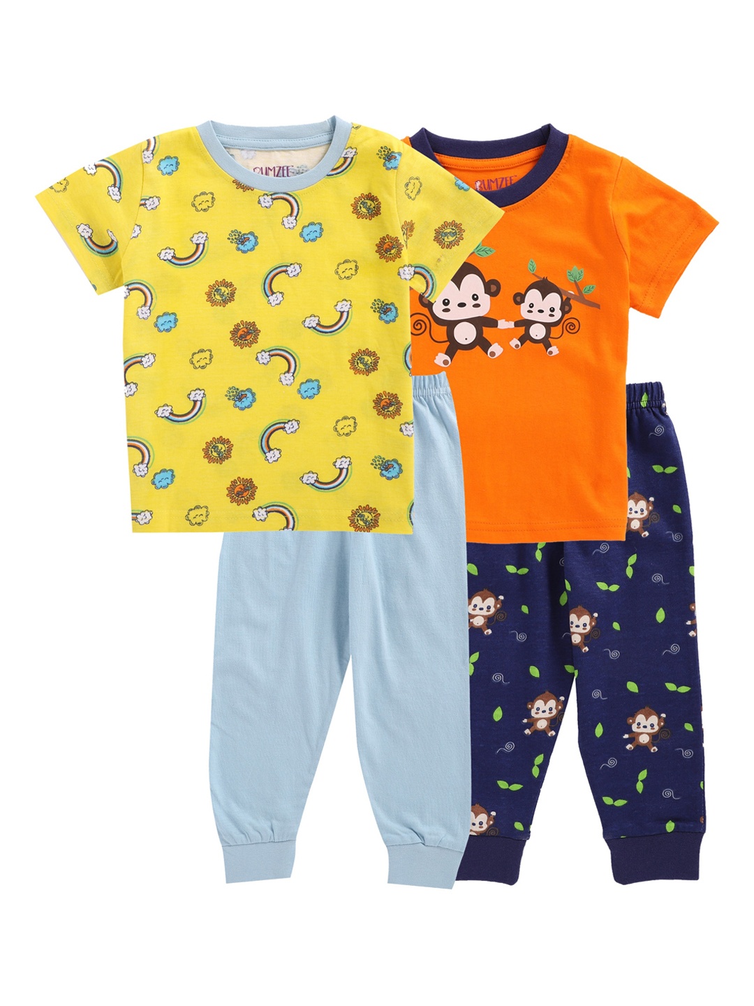 

BUMZEE Set Of 2 Boys Orange & Yellow Printed Night suit