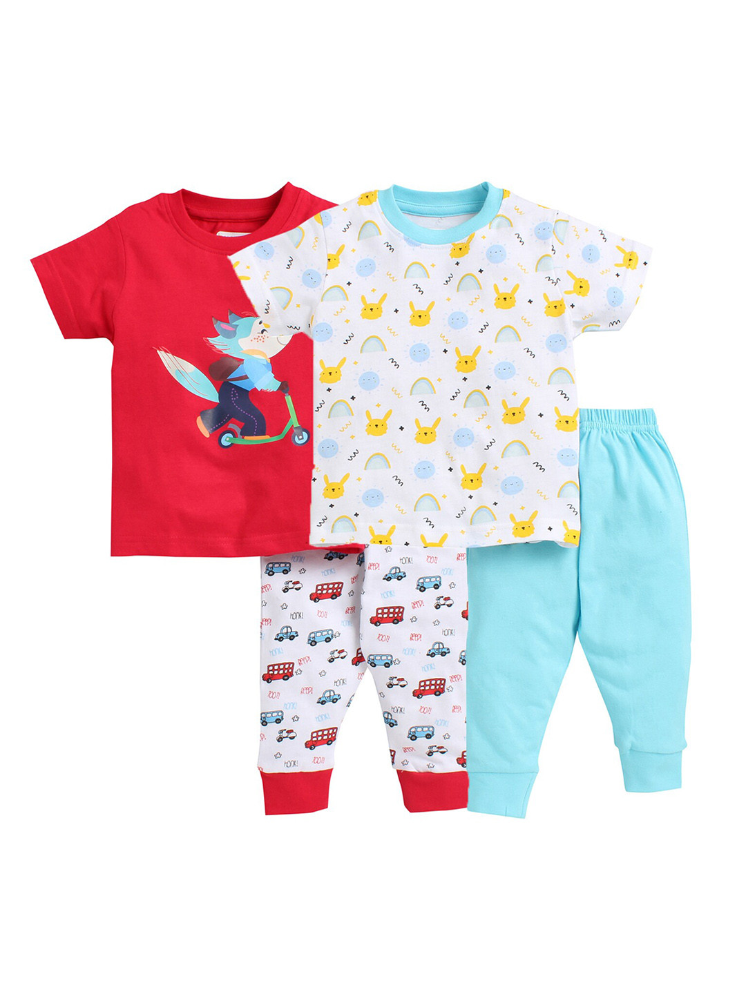 

BUMZEE Boys Pack Of 2 Blue & White Pure Cotton Printed Night suit