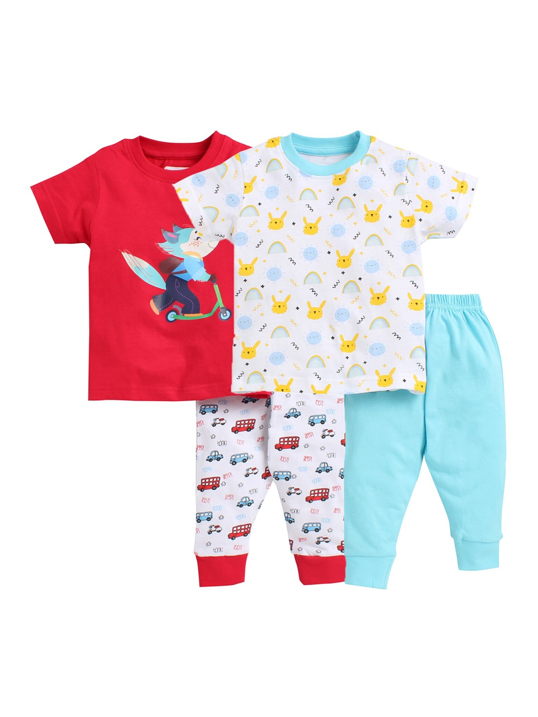 

BUMZEE Boys Pack Of 2 Blue & Red Printed Pure Cotton Night suit