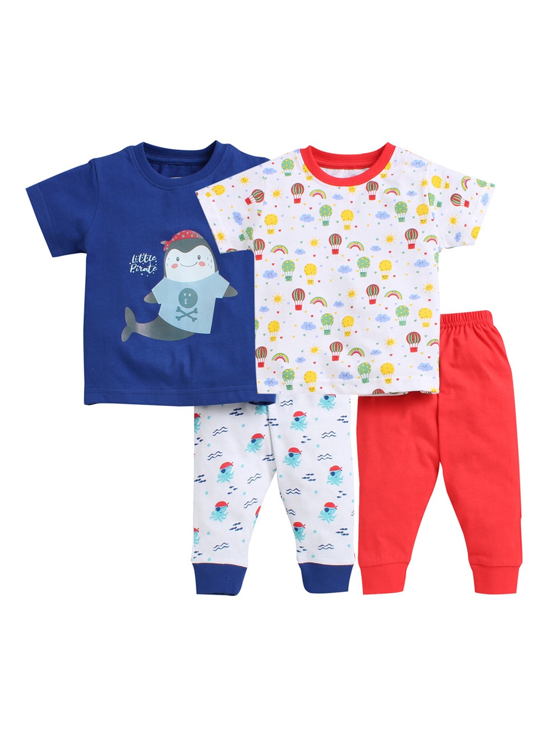 

BUMZEE Boys Pack Of 2 Navy Blue & Red Printed Night suit