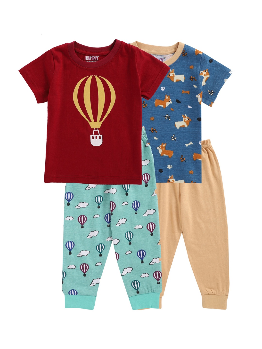 

BUMZEE Boys Pack Of 2 Pure Cotton Night suits, Navy blue