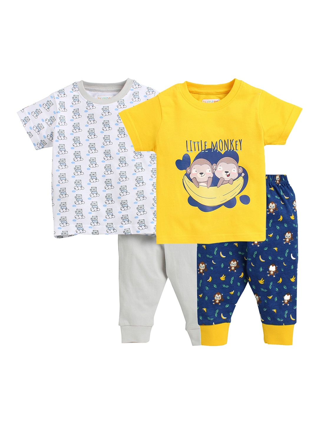 

BUMZEE Pack-2 Boys Yellow & Blue Cotton Printed Night suit