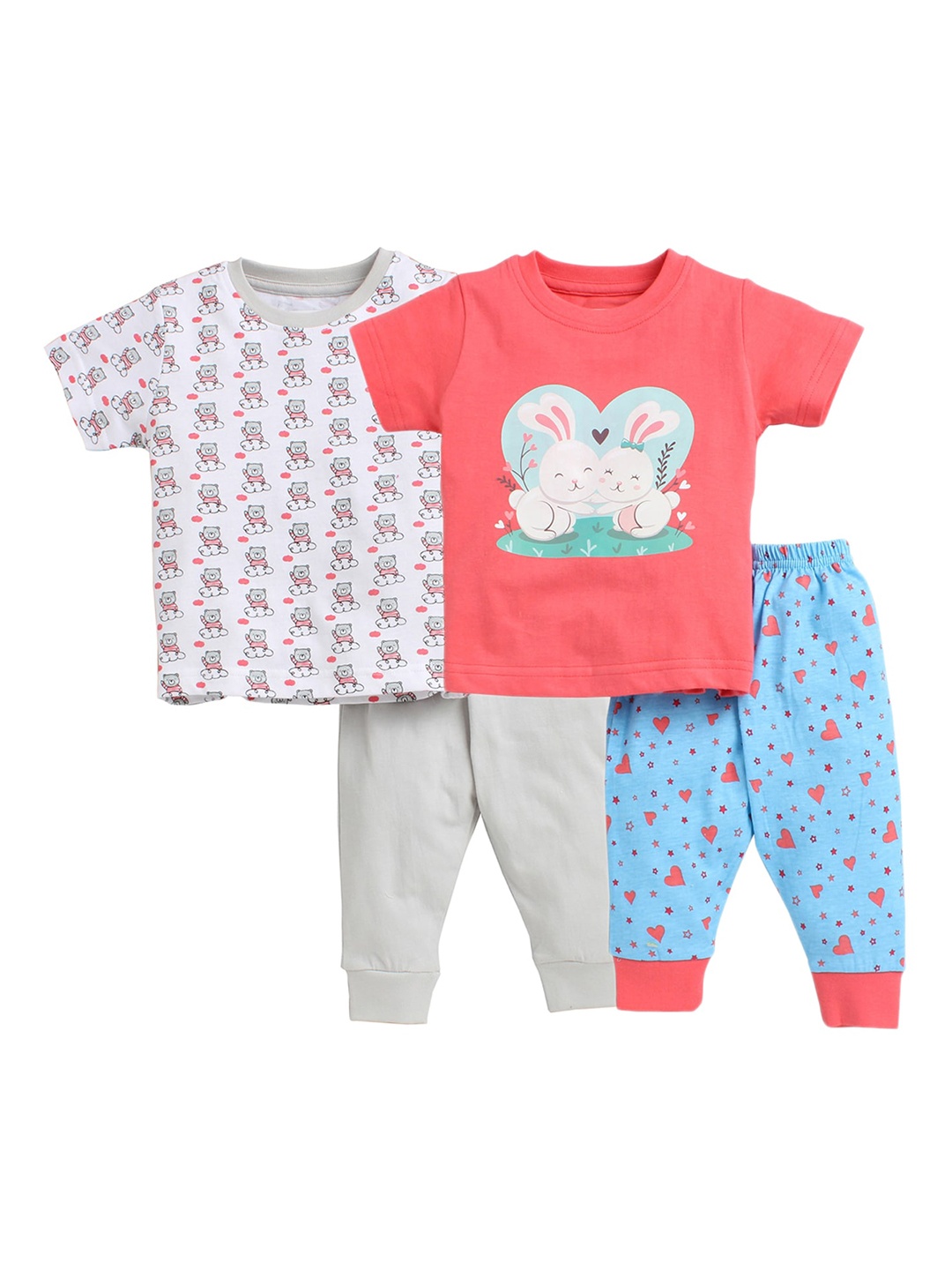

BUMZEE Girls Grey & Pink Pack of 2 Printed Night suit