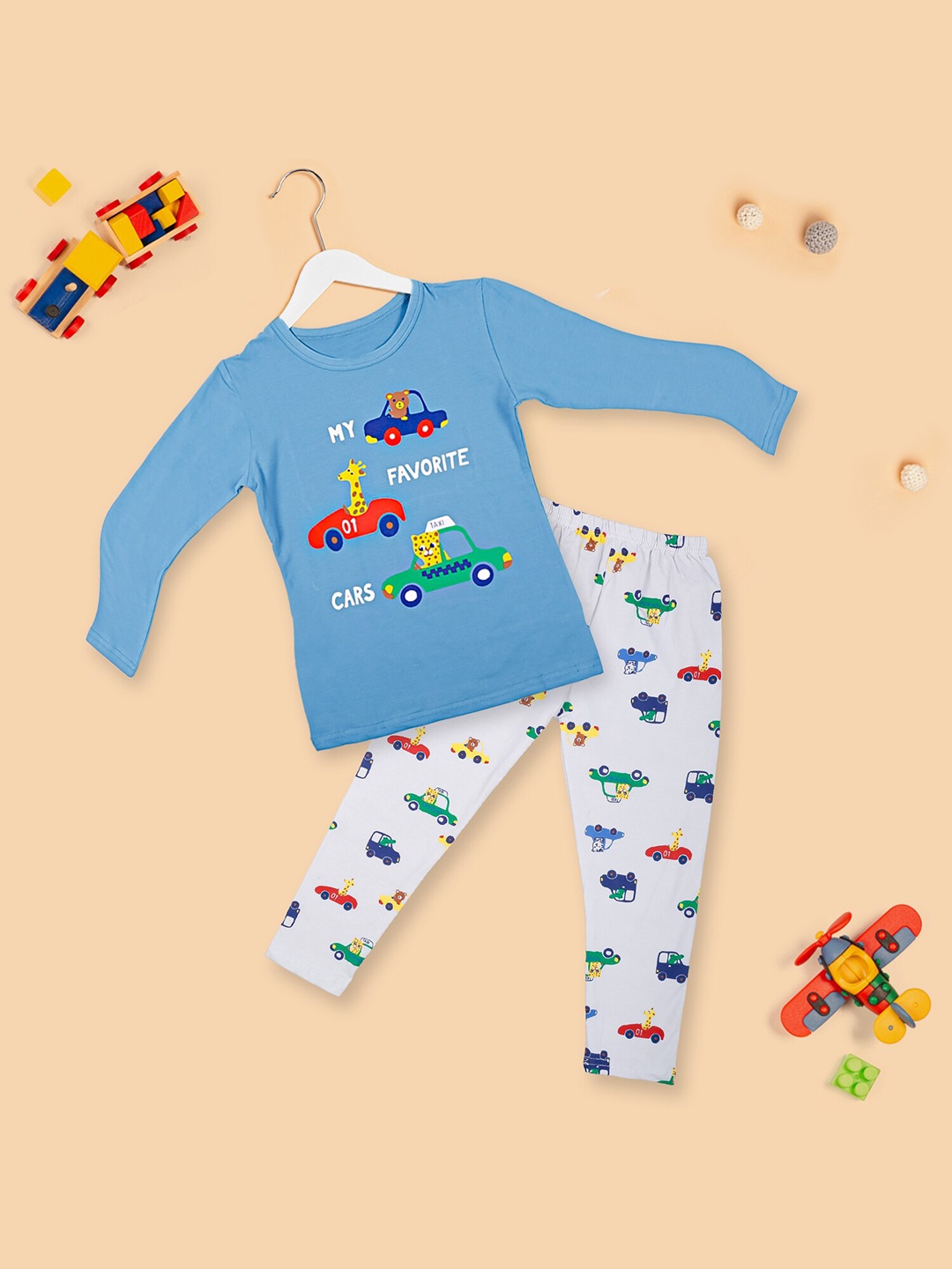 

Baby Moo Unisex Kids Blue & Grey Printed Night suit