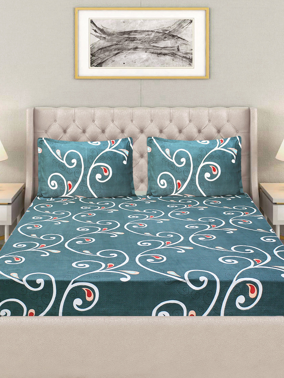 

Good Homes by Home Candy Blue & White Ethnic Motifs Printed Superfine Bedsheet-144 TC