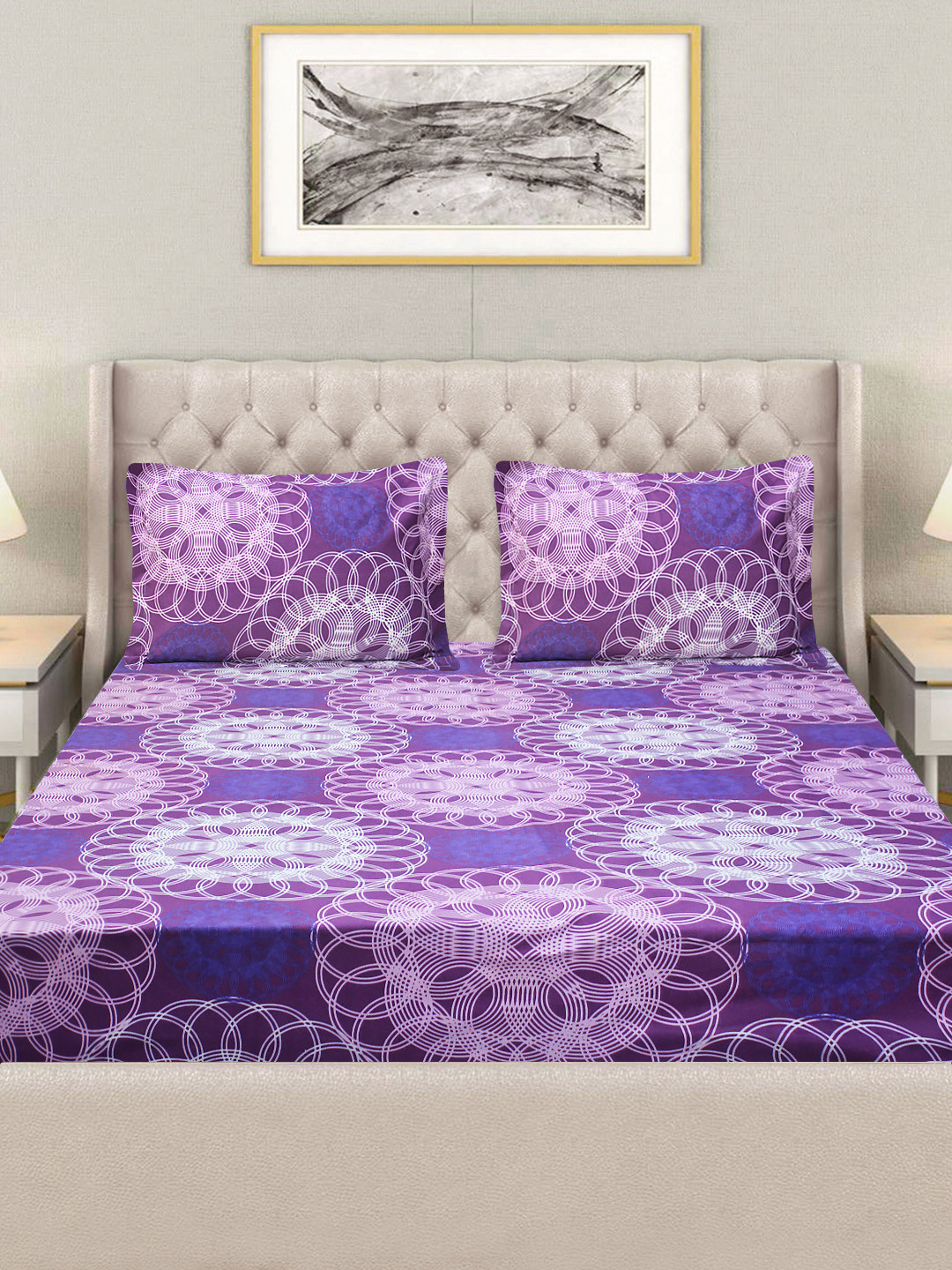 

Good Homes by Home Candy Purple & Blue 144 TC Queen Bedsheet with 2 Pillow Covers