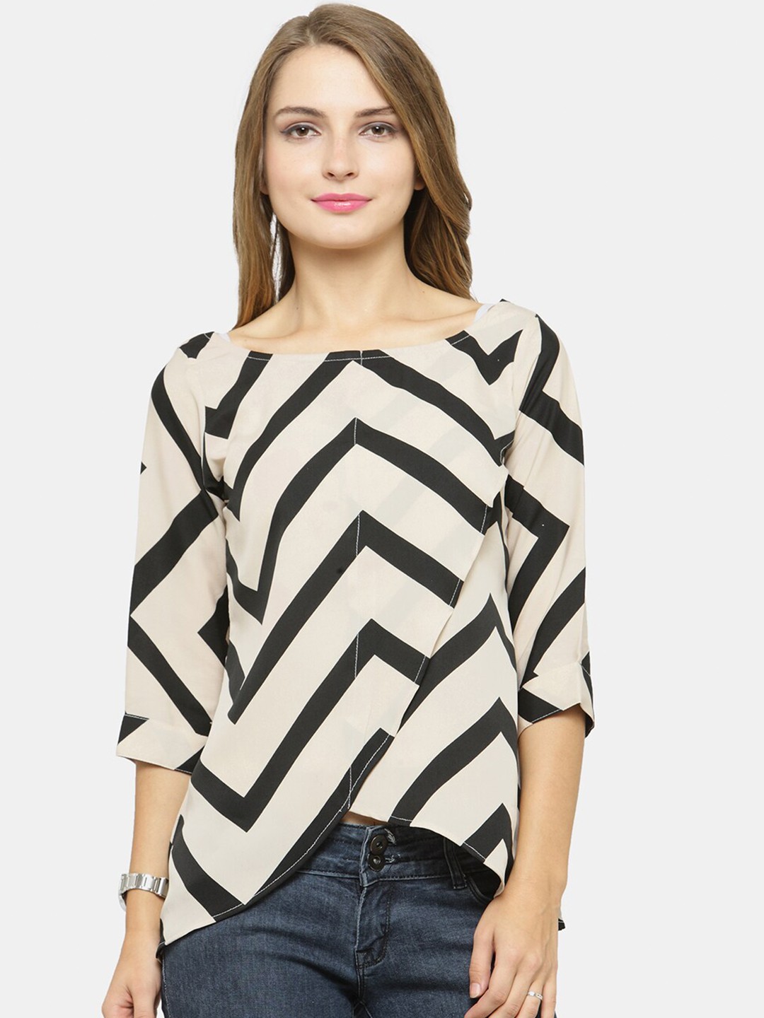 

Enchanted Drapes Beige Geometric Print Crepe Top