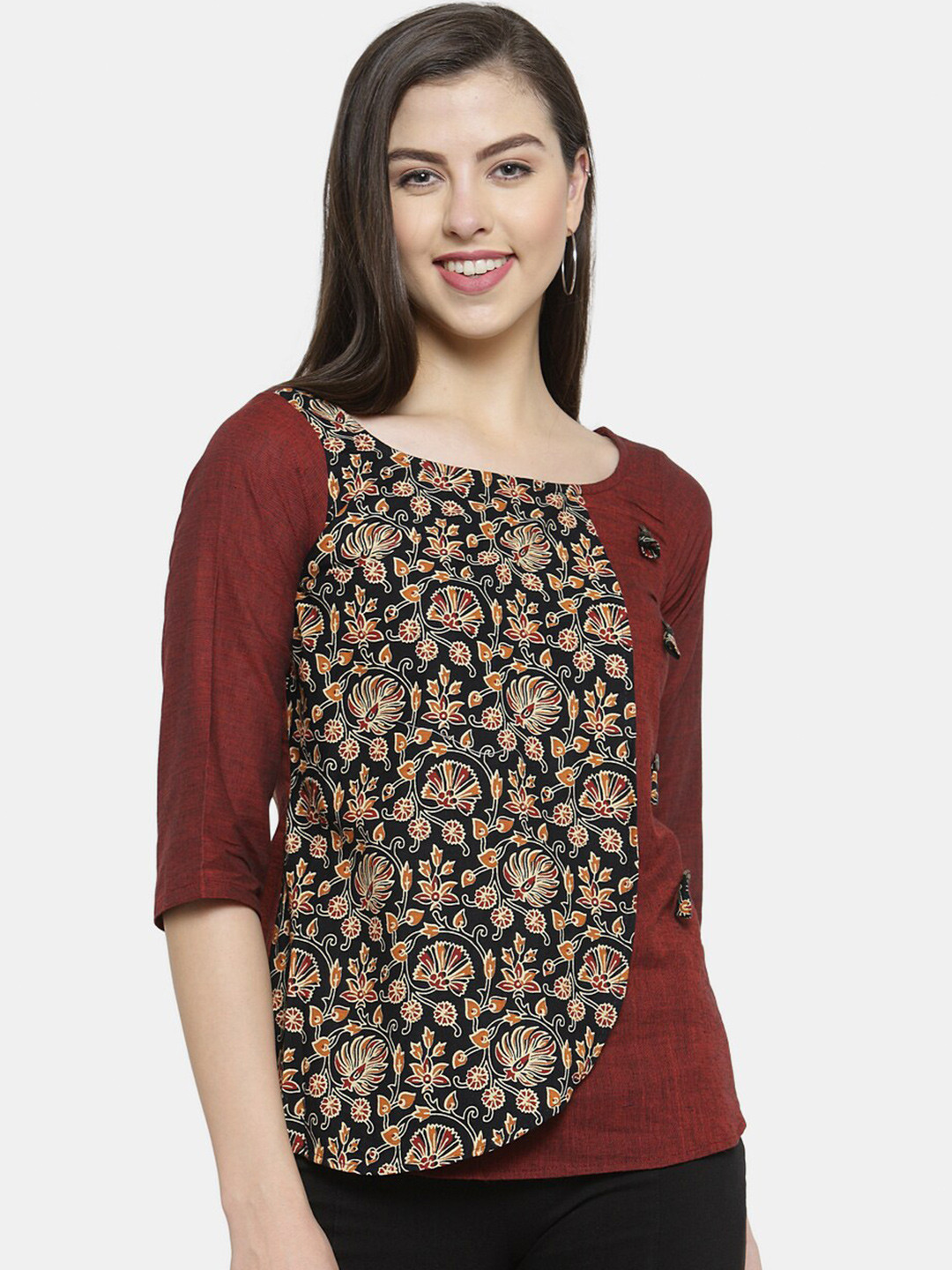 

Enchanted Drapes Maroon Ethnic Print Jaipuri Cotton Top