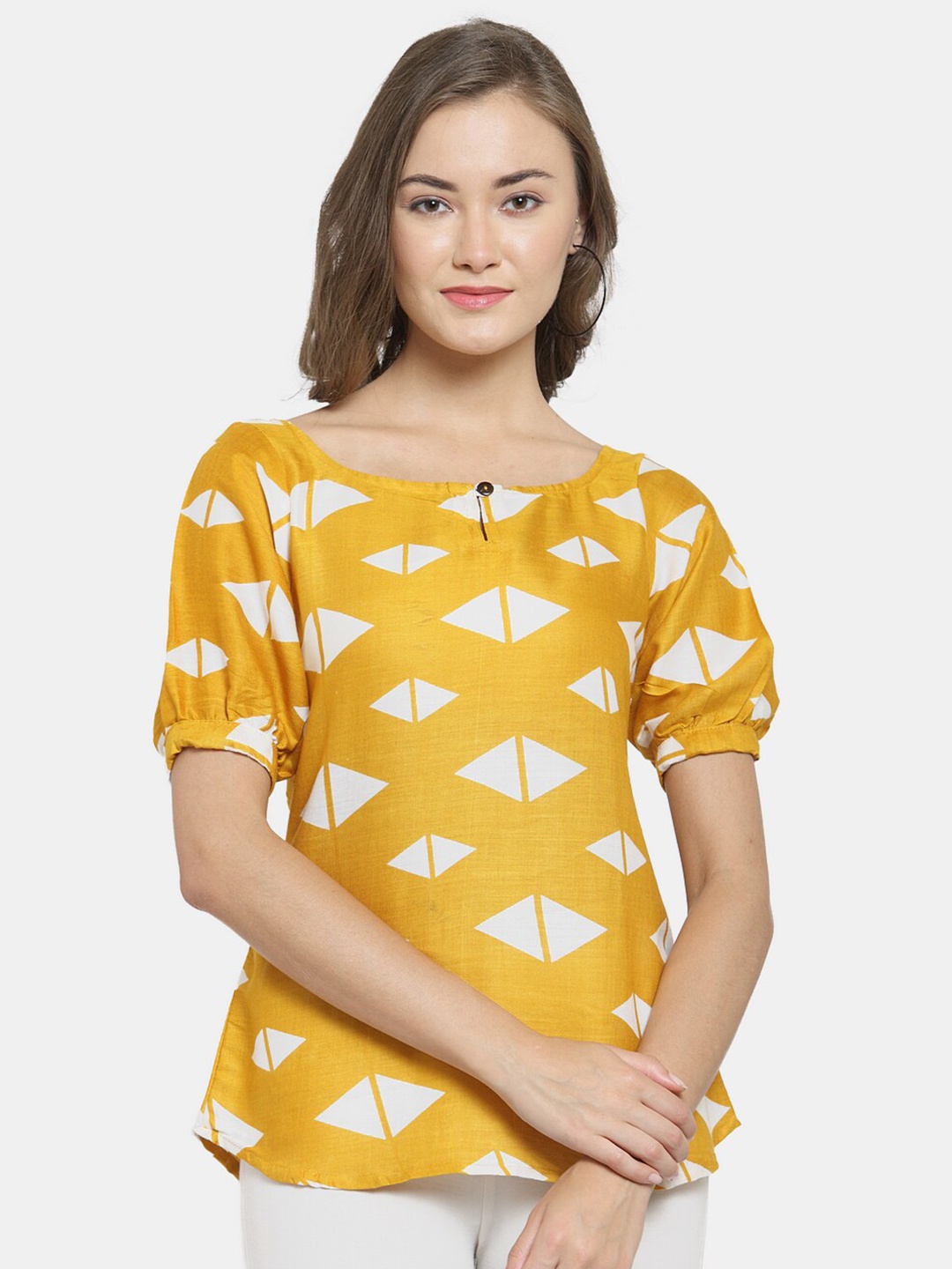 

Enchanted Drapes Yellow Geometric Print Crepe Top