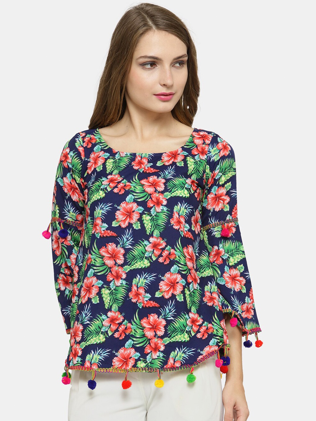 

Enchanted Drapes Blue Floral Print Crepe Top