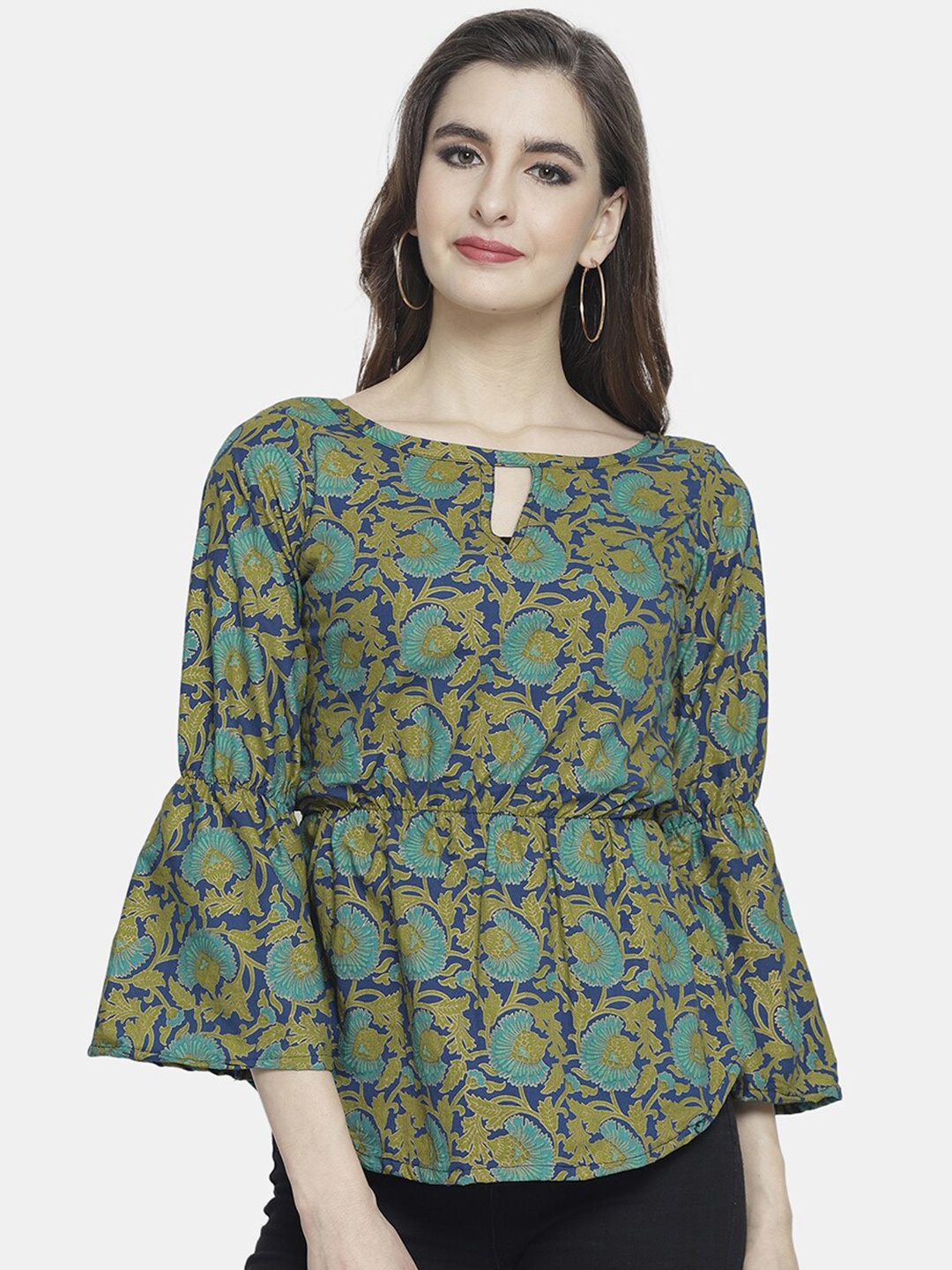 

Enchanted Drapes Green Print Cinched Waist Top