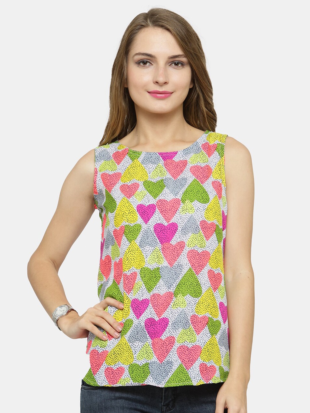 

Enchanted Drapes White & Pink Print Crepe Top