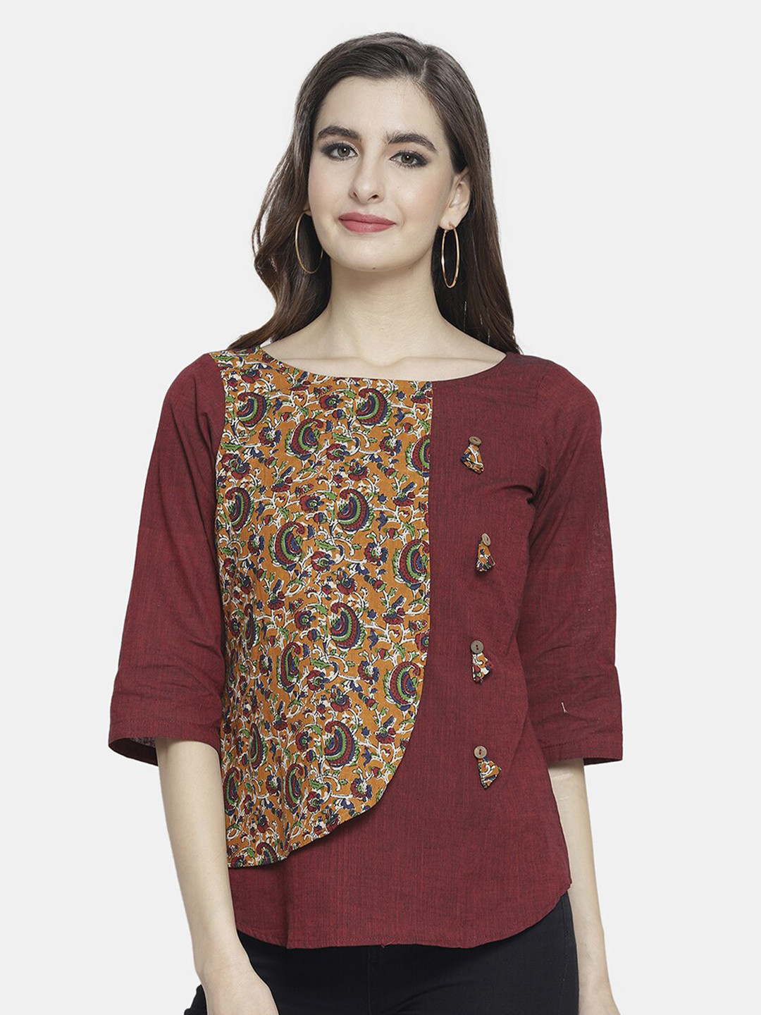 

Enchanted Drapes Maroon Jaipuri Cotton Top