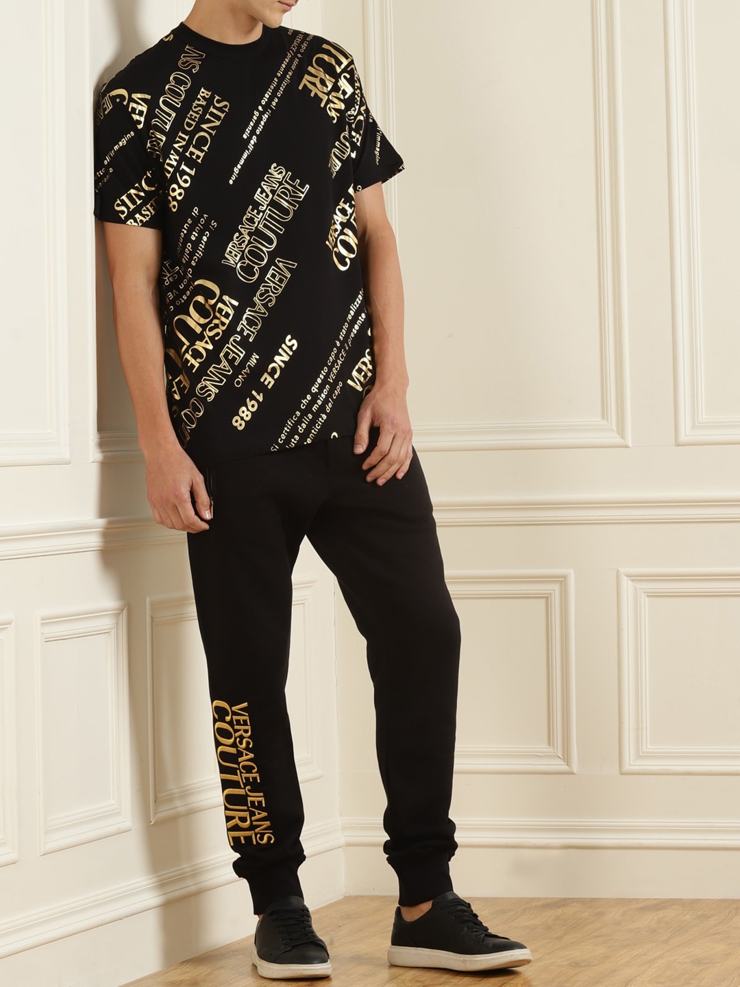 

Versace Jeans Couture Men Black Solid Pure Cotton Joggers