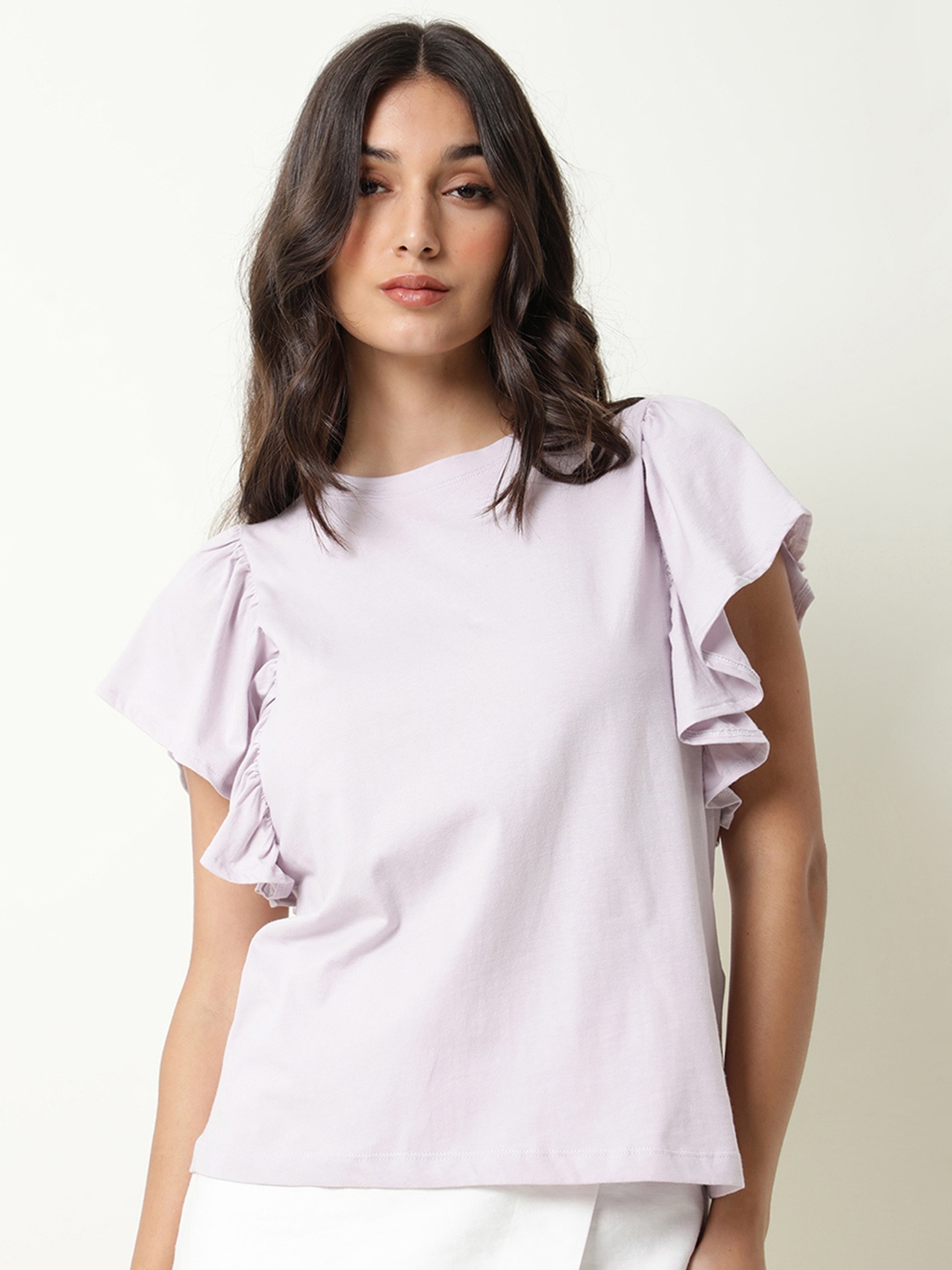 

RAREISM Women Lavender Flutter Sleeve Top
