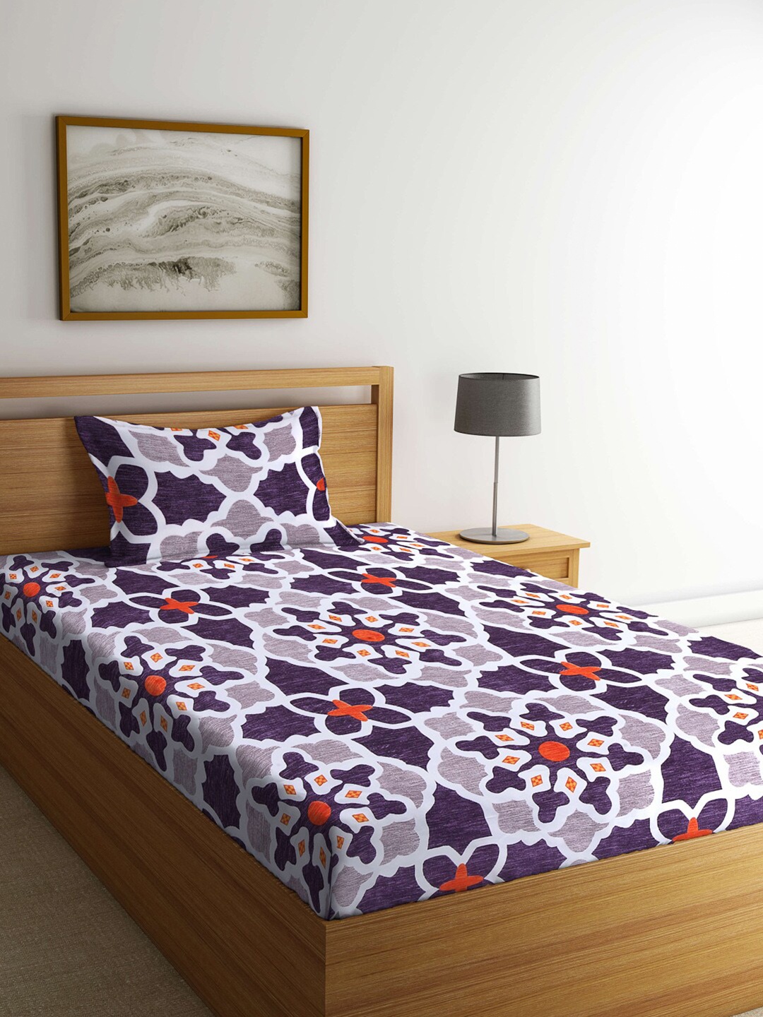 

KLOTTHE Violet & Red Floral 210 TC Single Bedsheet with 1 Pillow Covers