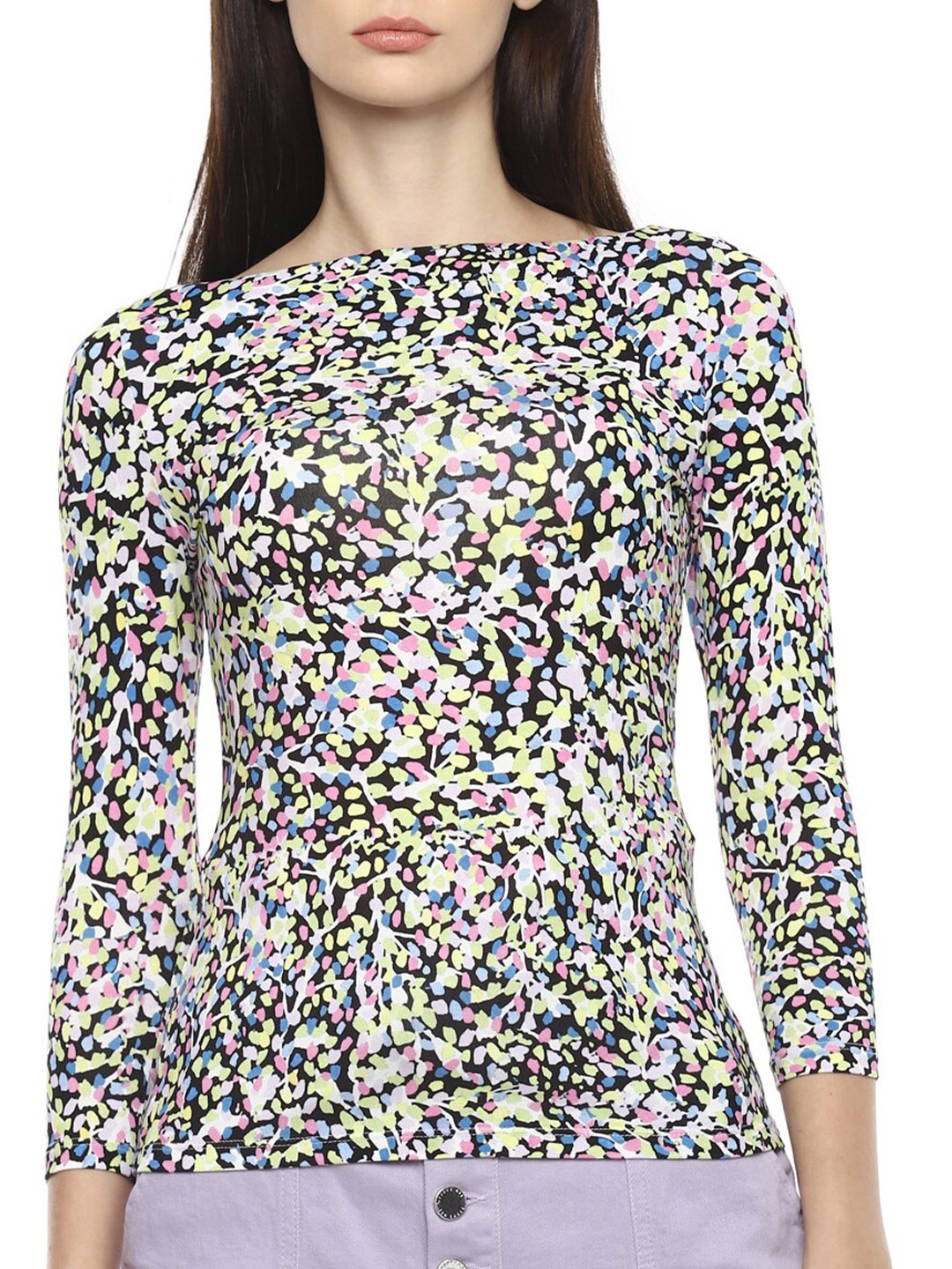 

Ted Baker Women Black & Yellow Printed Pure Cotton T-shirt