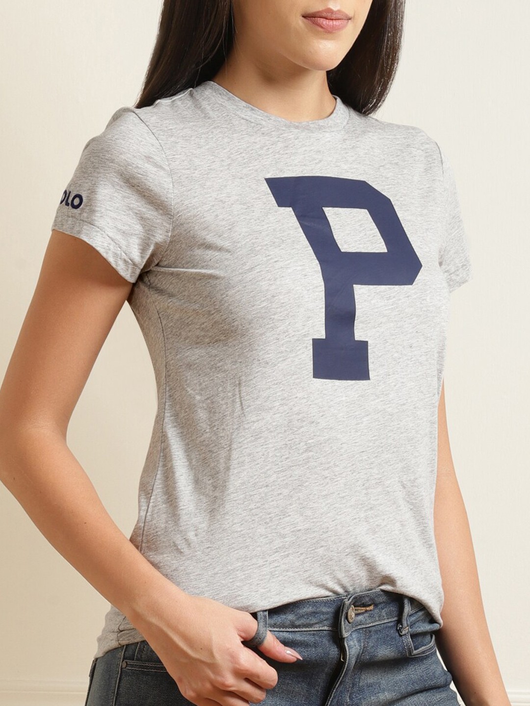 

Polo Ralph Lauren Women Grey & Blue Typography Printed Pure Cotton T-shirt
