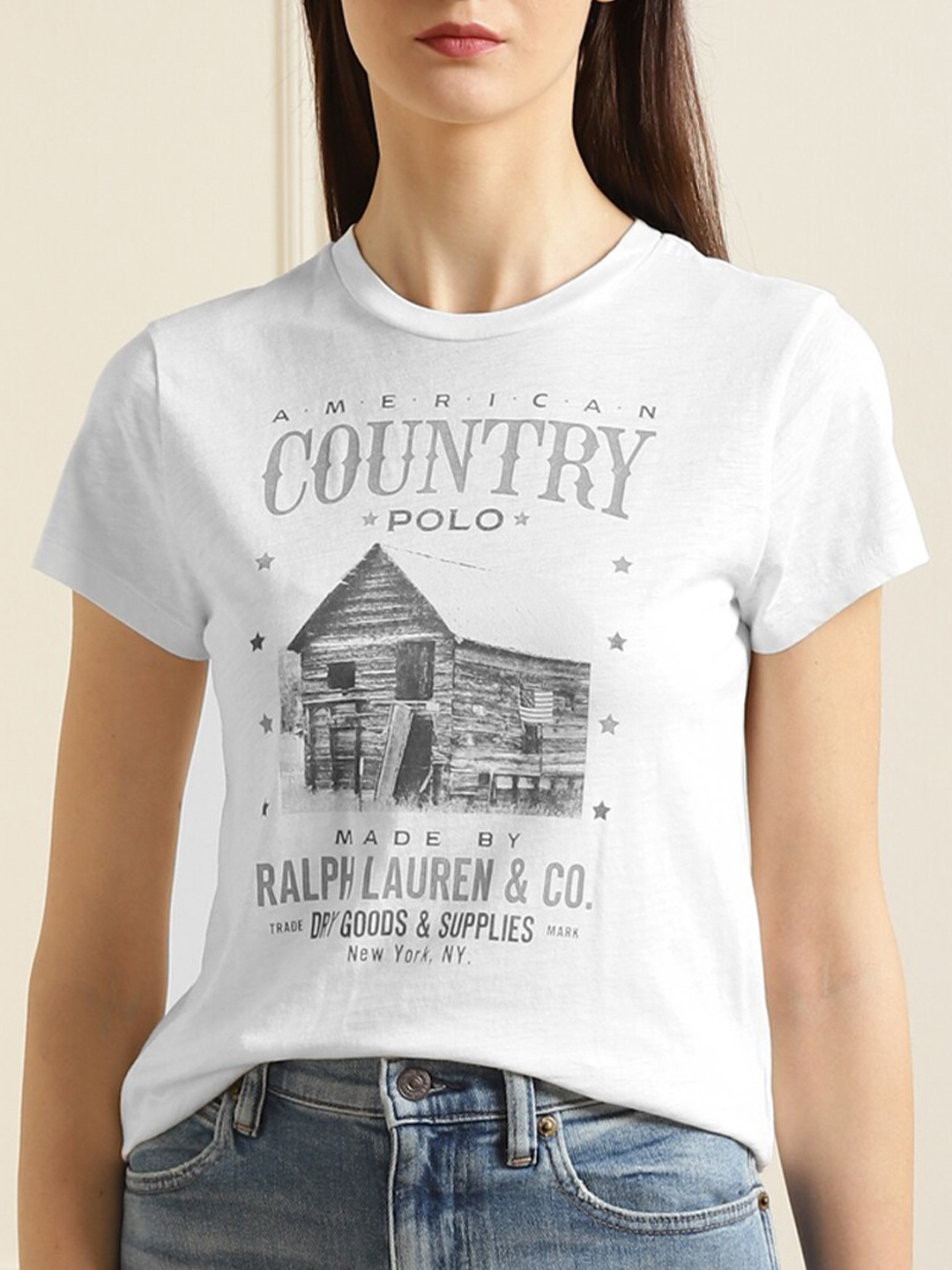 

Polo Ralph Lauren Women White Typography Printed T-shirt