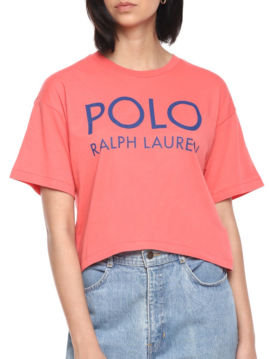 

Polo Ralph Lauren Women Red & Blue Brand Logo Printed Pure Cotton Boxy T-shirt