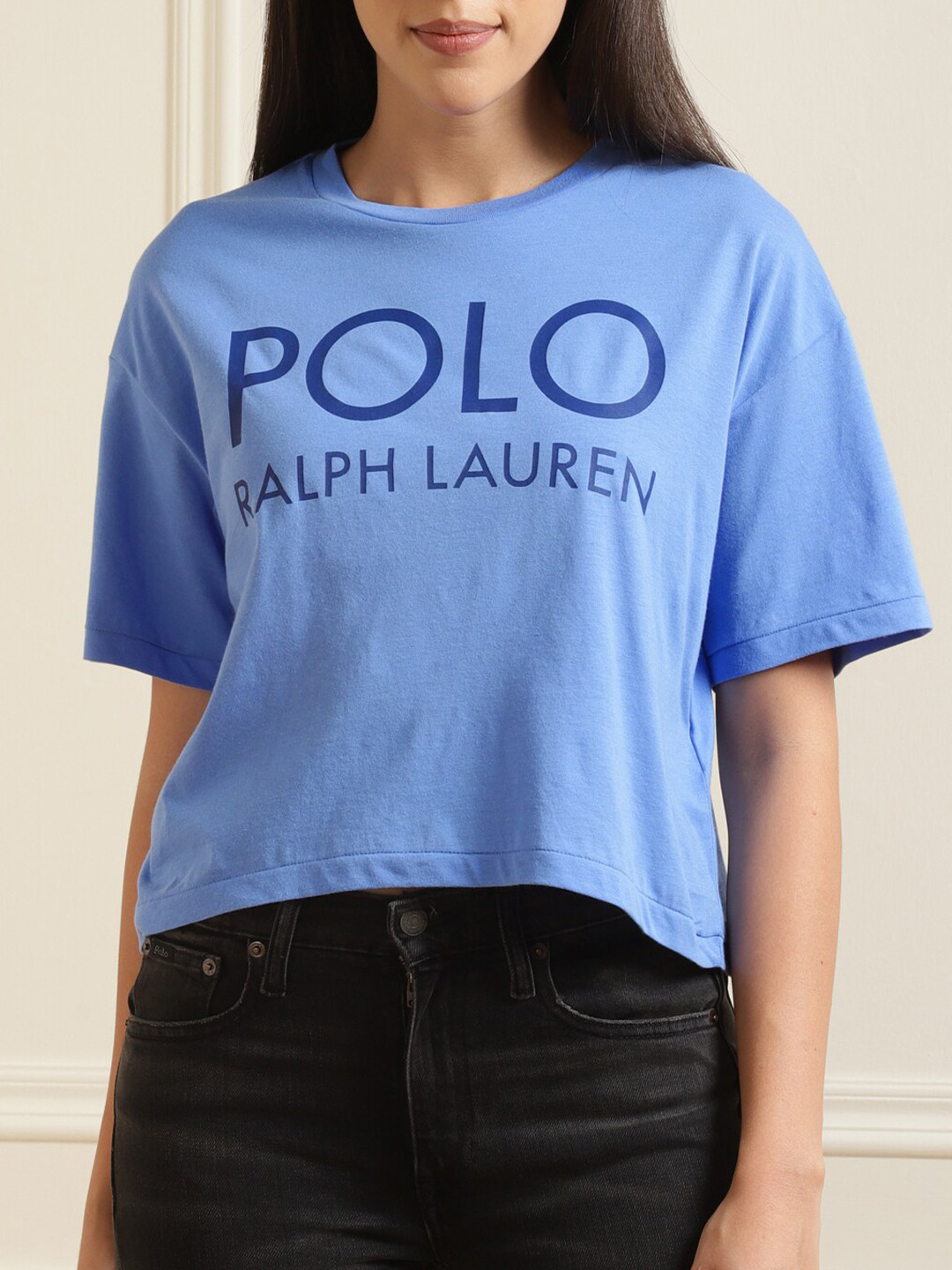 

Polo Ralph Lauren Women Blue Typography Printed T-shirt