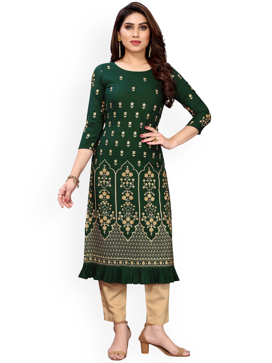 

KALINI Women Green Foil Print Kurta