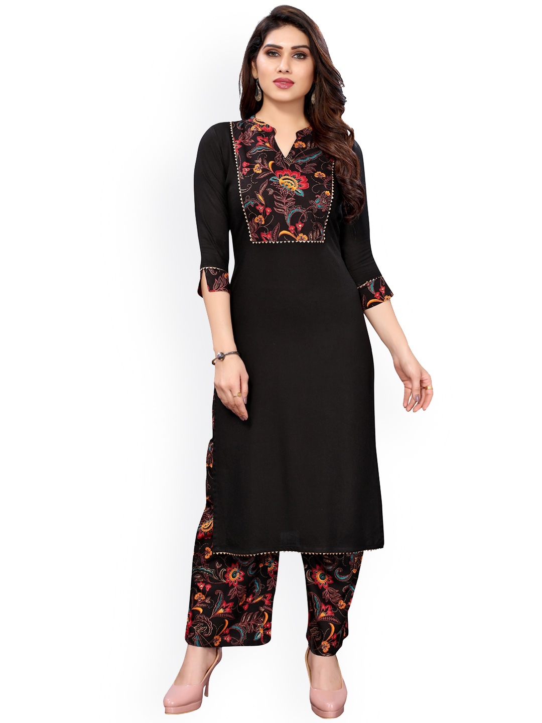 

KALINI Women Black Floral Gotta Patti Kurta with Palazzos