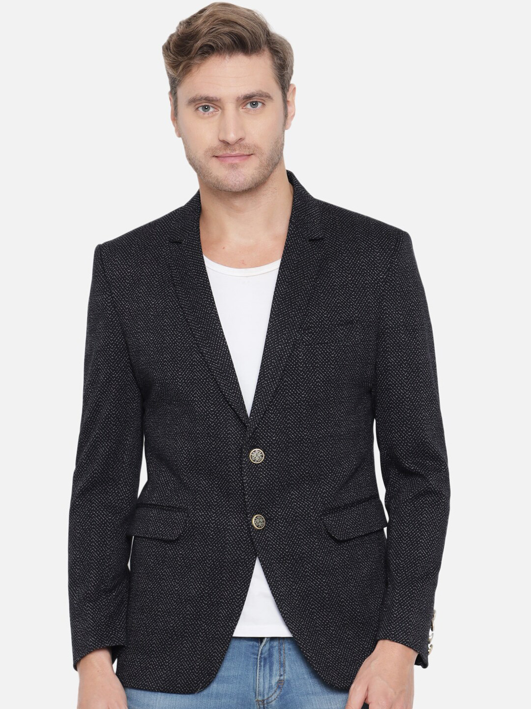 

MAXENCE Men Black Printed Single-Breasted Casual Blazer