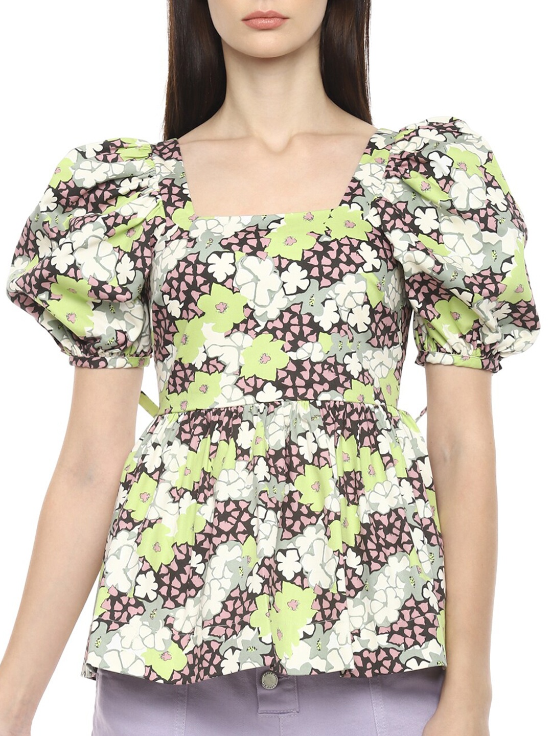 

Ted Baker Green Floral Printed Pure Cotton Regular Top
