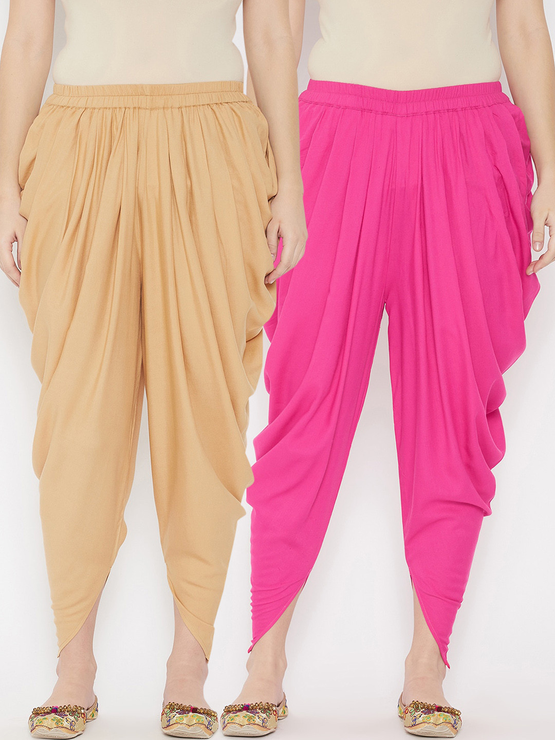 

TULIP 21 Women Pink & Beige Pack Of 2 Solid Dhoti Pants