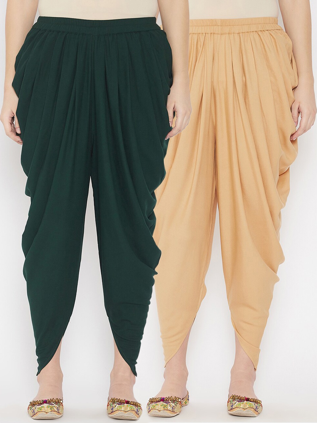 

TULIP 21 Women Beige & Green Pack Of 2 Solid Dhoti Pants