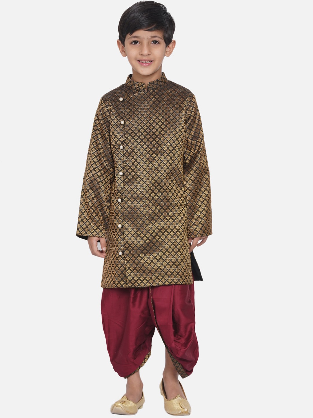 

Little Bansi Boys Black Ethnic Motifs Printed Kurta with Dhoti Pants