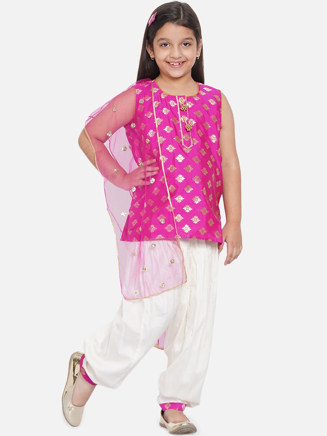 

Little Bansi Girls Pink Ethnic Motifs Kurta with Salwar & With Dupatta