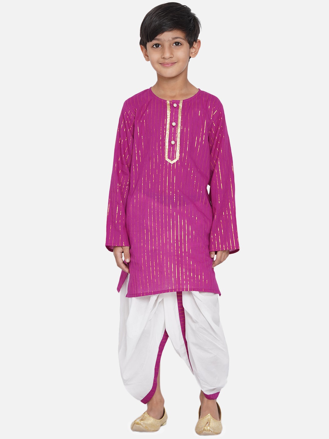 

Little Bansi Boys Purple Striped Gotta Patti Kurta with Dhoti Pants