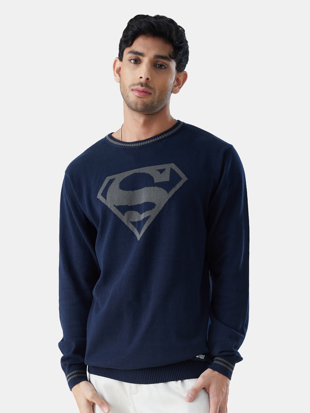 

The Souled Store Men Navy Blue & Grey Superman Logo Cotton Printed Pullover