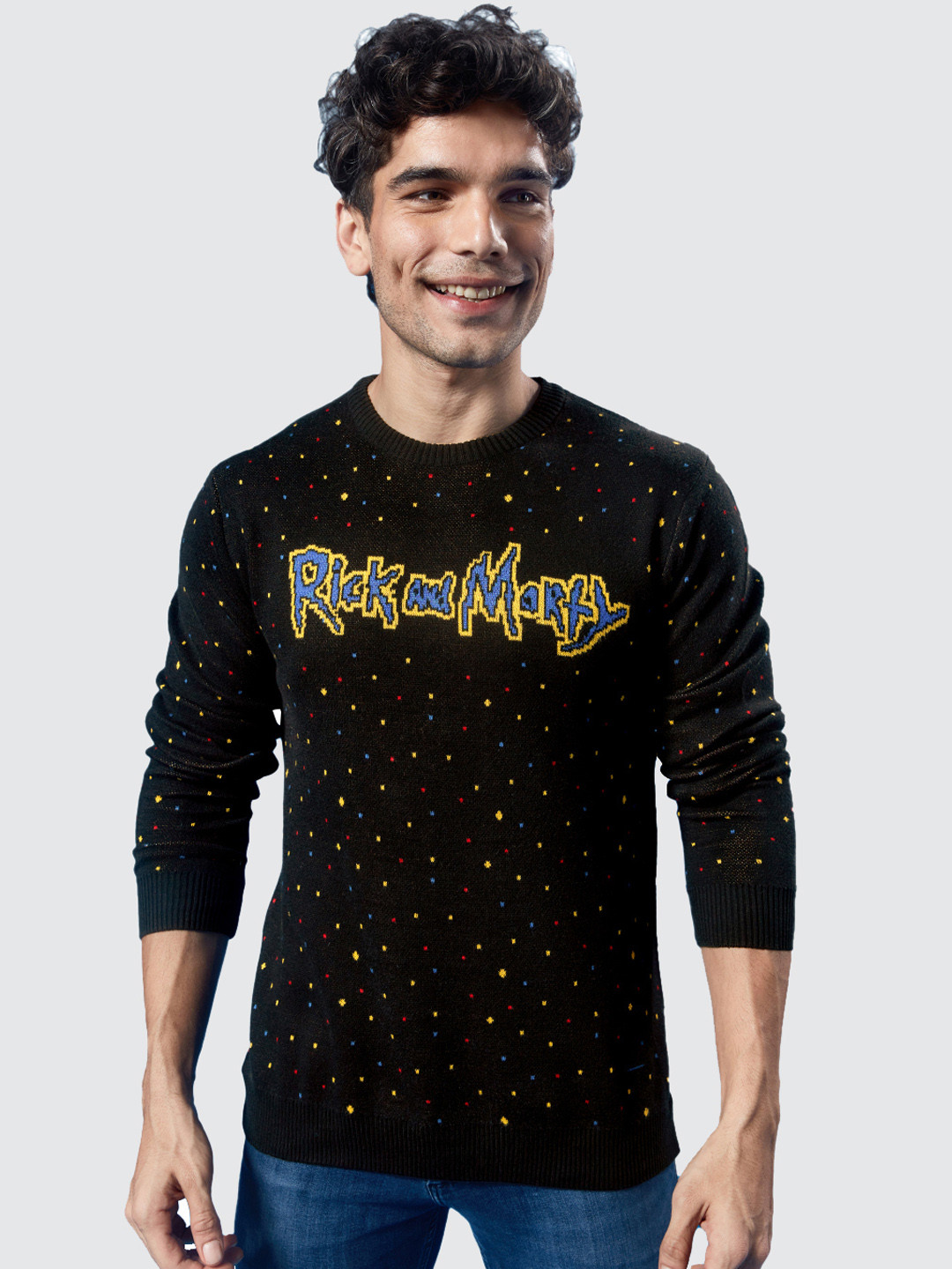 

The Souled Store Men Black & Yellow Rick and Morty Typography Printed Cotton Pullover