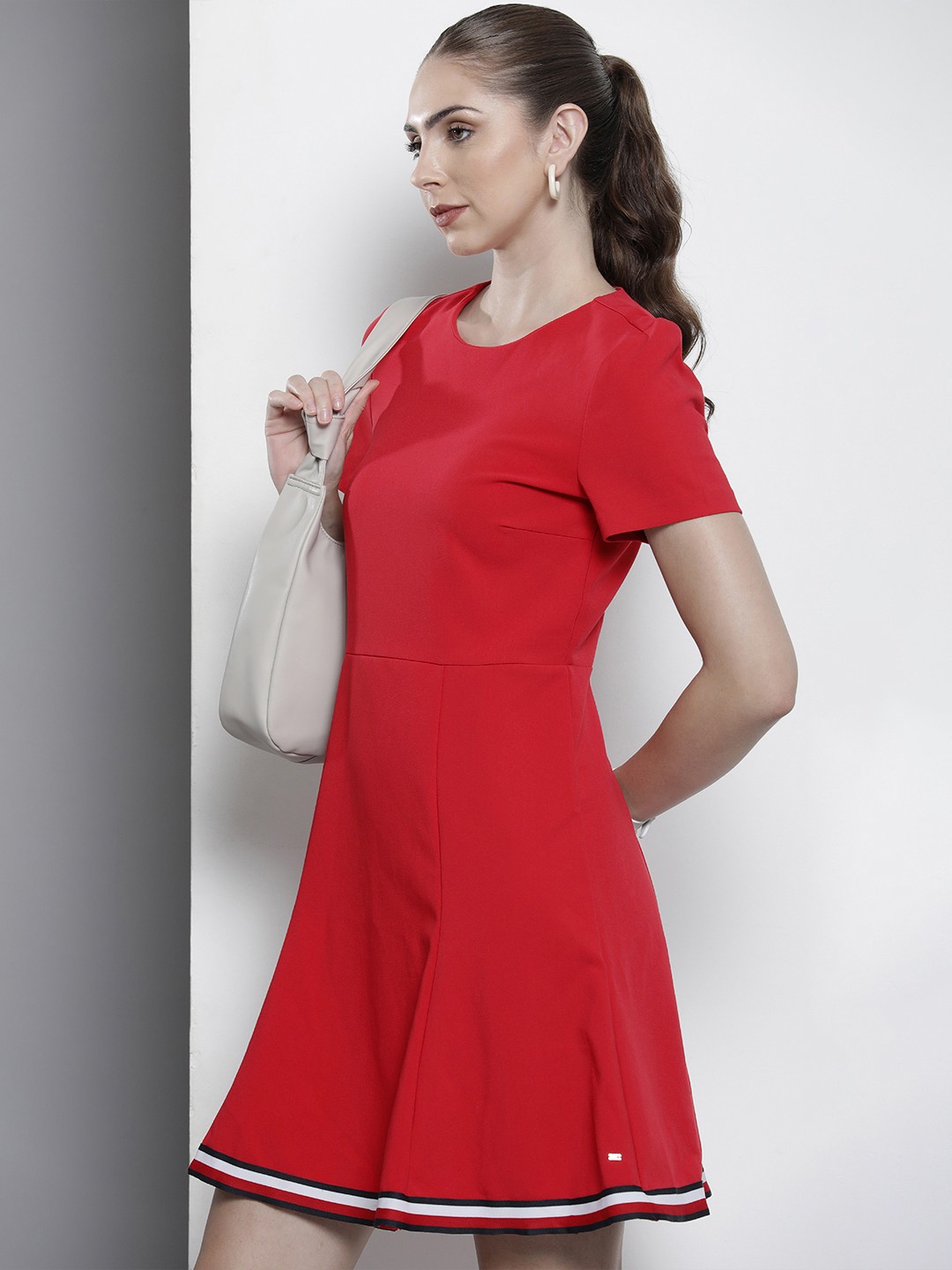 

Tommy Hilfiger Solid Round Neck Fit & Flare Dress, Red