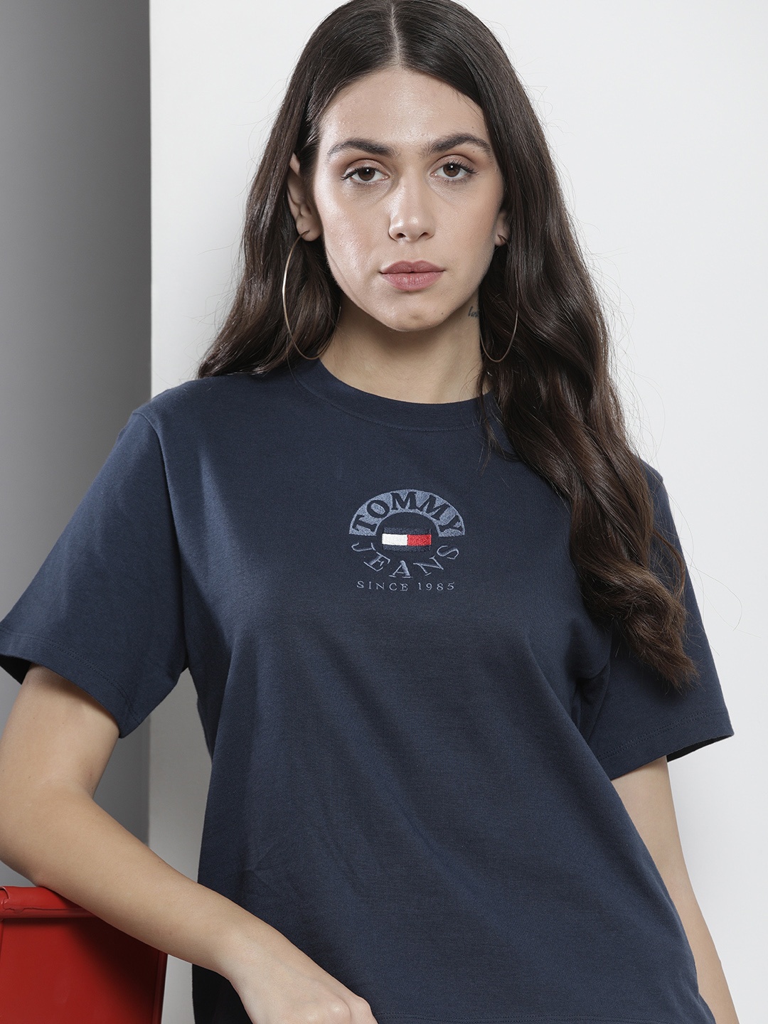 

Tommy Hilfiger Women Navy Blue Logo Embroidered T-Shirt