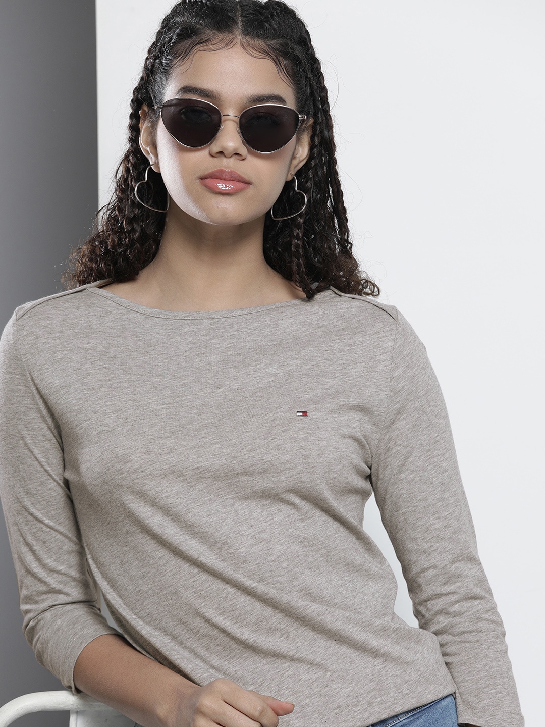 

Tommy Hilfiger Women Grey Solid Pure Cotton Slim Fit T-shirt