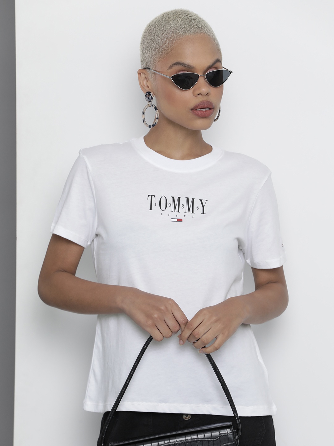

Tommy Hilfiger Women White Brand Logo Printed Pure Cotton T-shirt