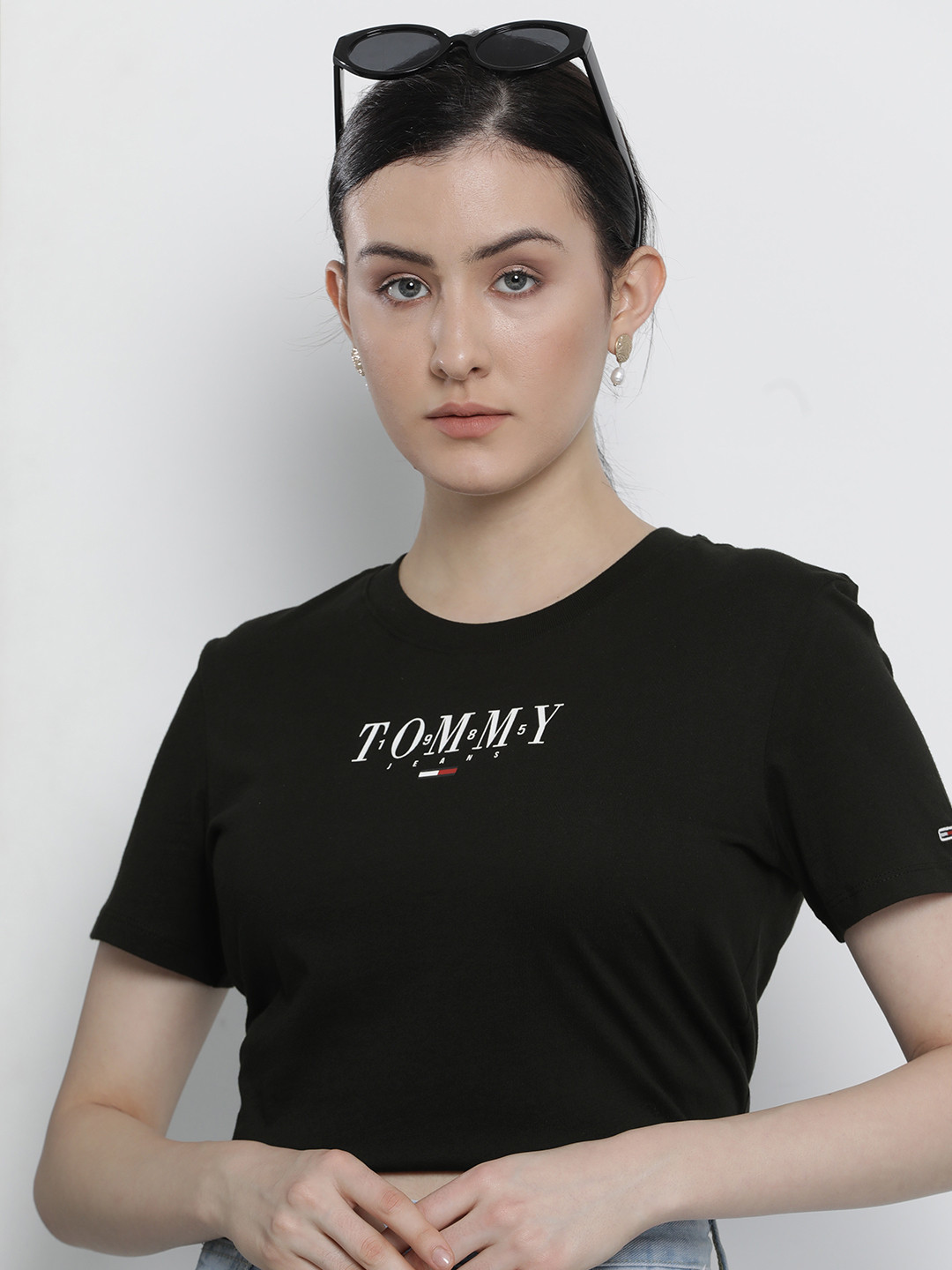 

Tommy Hilfiger Women Black Brand Logo Printed Pure Cotton T-shirt