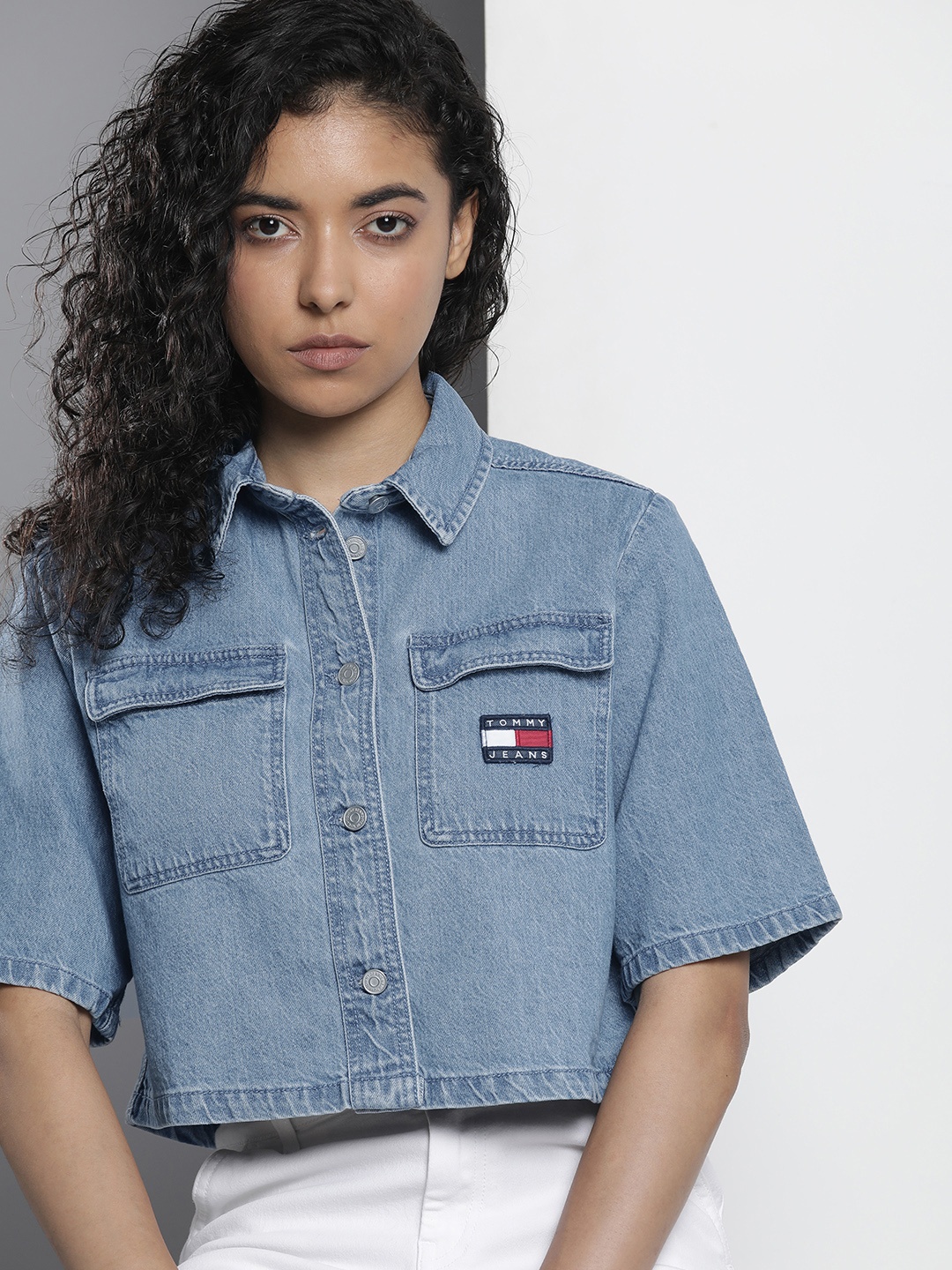 

Tommy Hilfiger Denim Crop Pure Cotton Casual Shirt, Blue